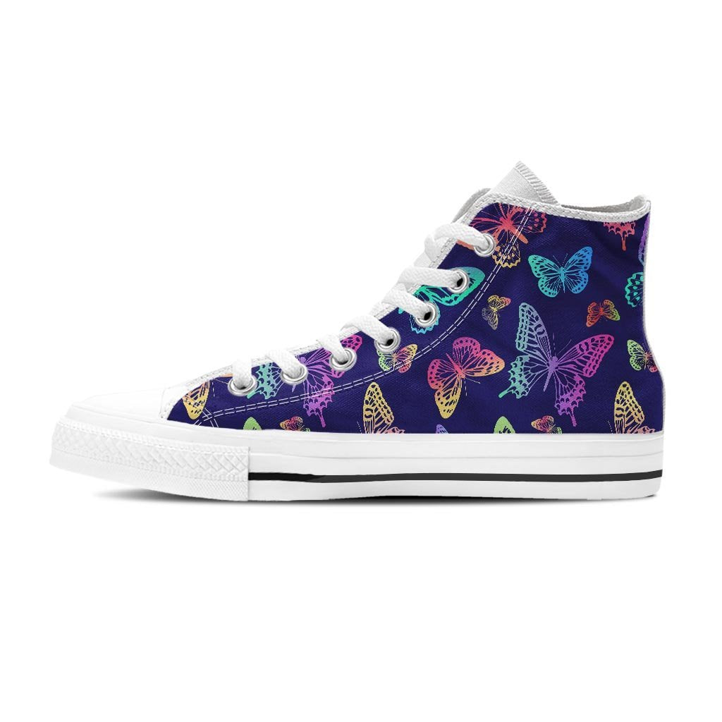 Neon Butterfly Print Women's High Top Shoes-grizzshop