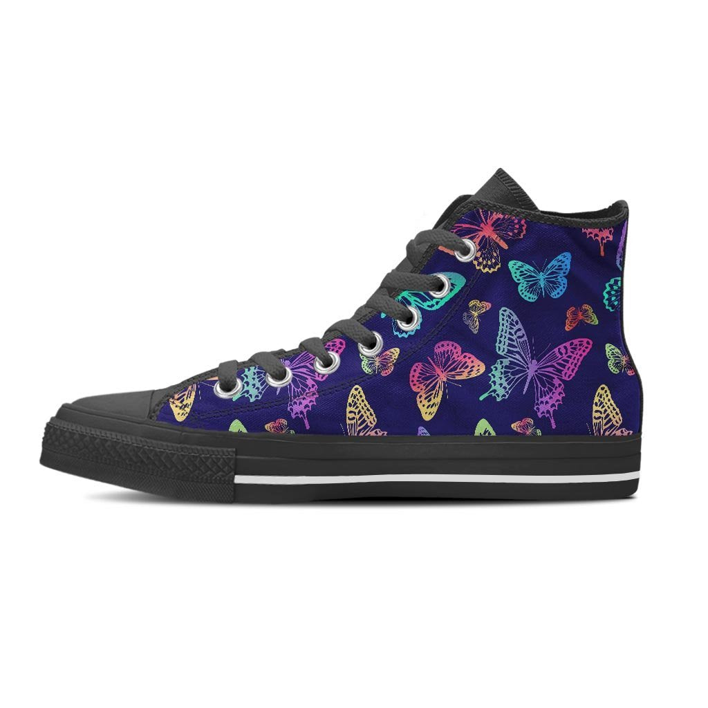 Neon Butterfly Print Women's High Top Shoes-grizzshop