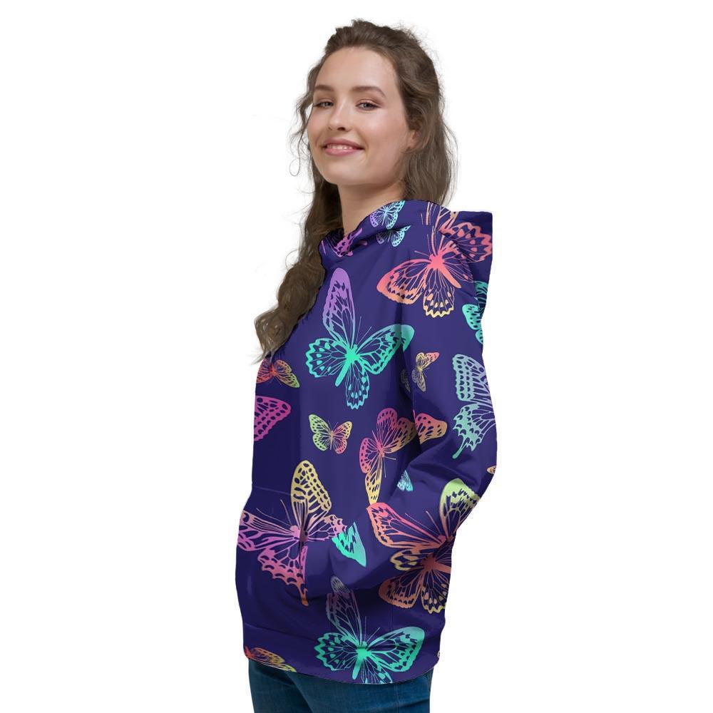 Neon Butterfly Print Women's Hoodie-grizzshop