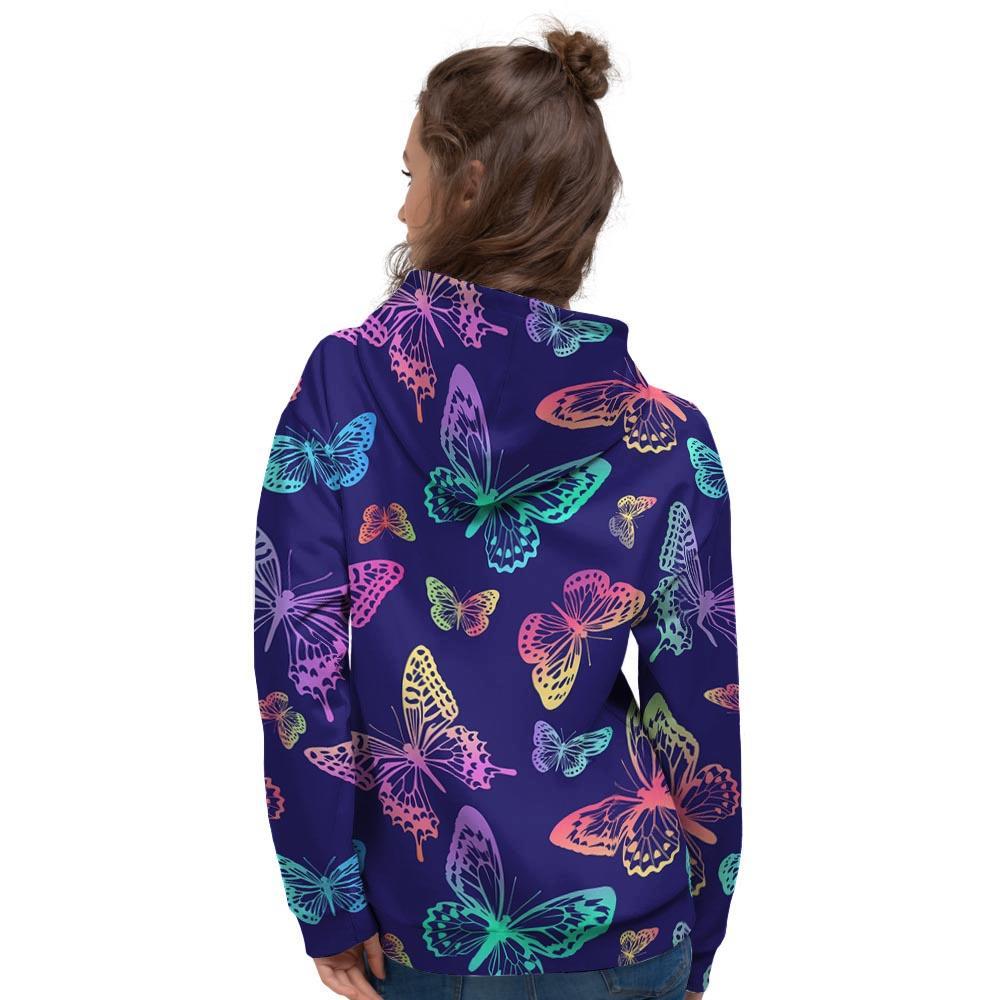 Neon Butterfly Print Women's Hoodie-grizzshop