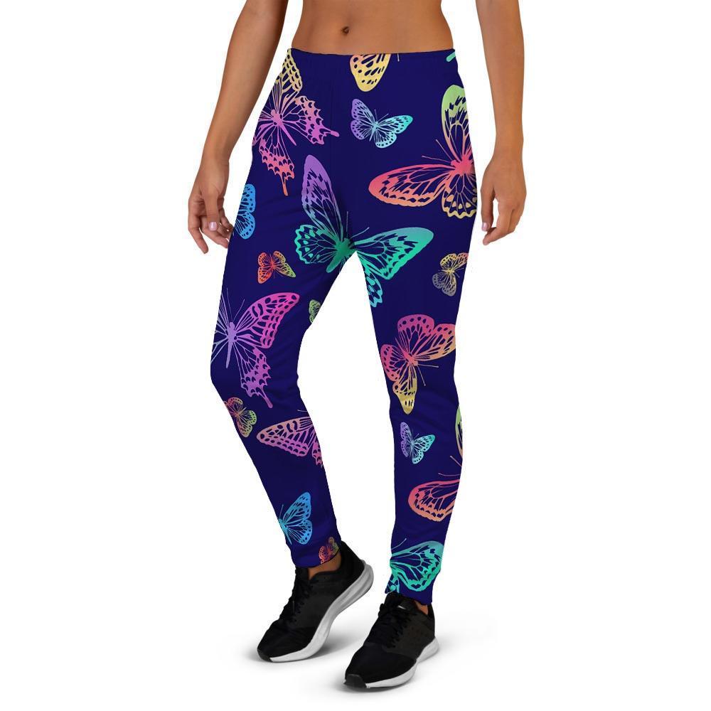 Neon Butterfly Print Women's Joggers-grizzshop