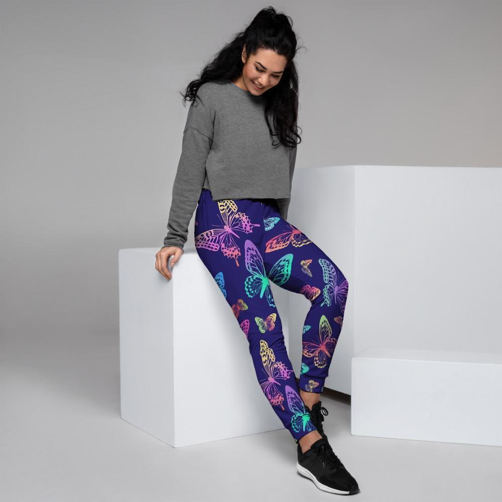 Neon Butterfly Print Women's Joggers-grizzshop