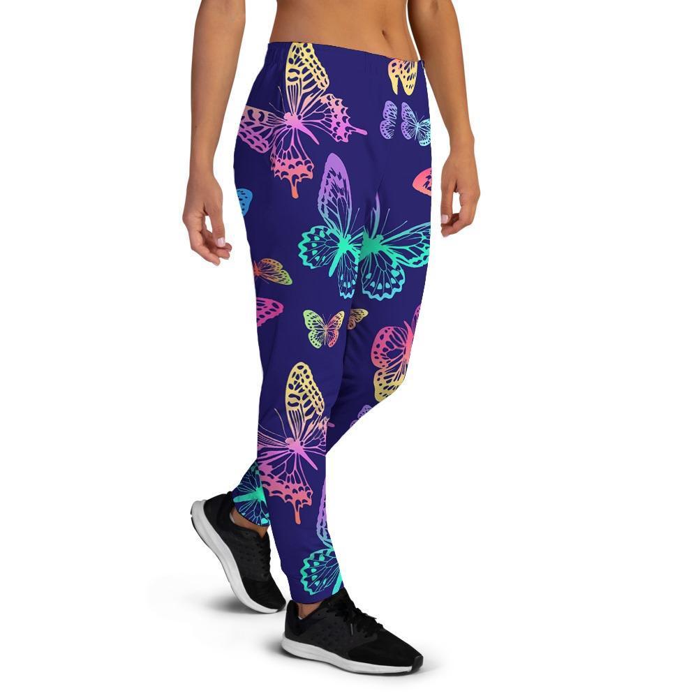 Neon Butterfly Print Women's Joggers-grizzshop