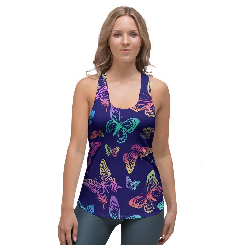 Neon Butterfly Print Women's Racerback Tank Top-grizzshop