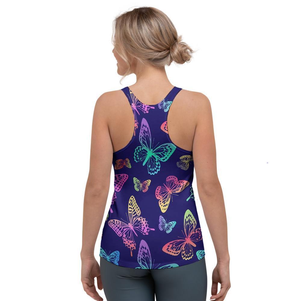 Neon Butterfly Print Women's Racerback Tank Top-grizzshop