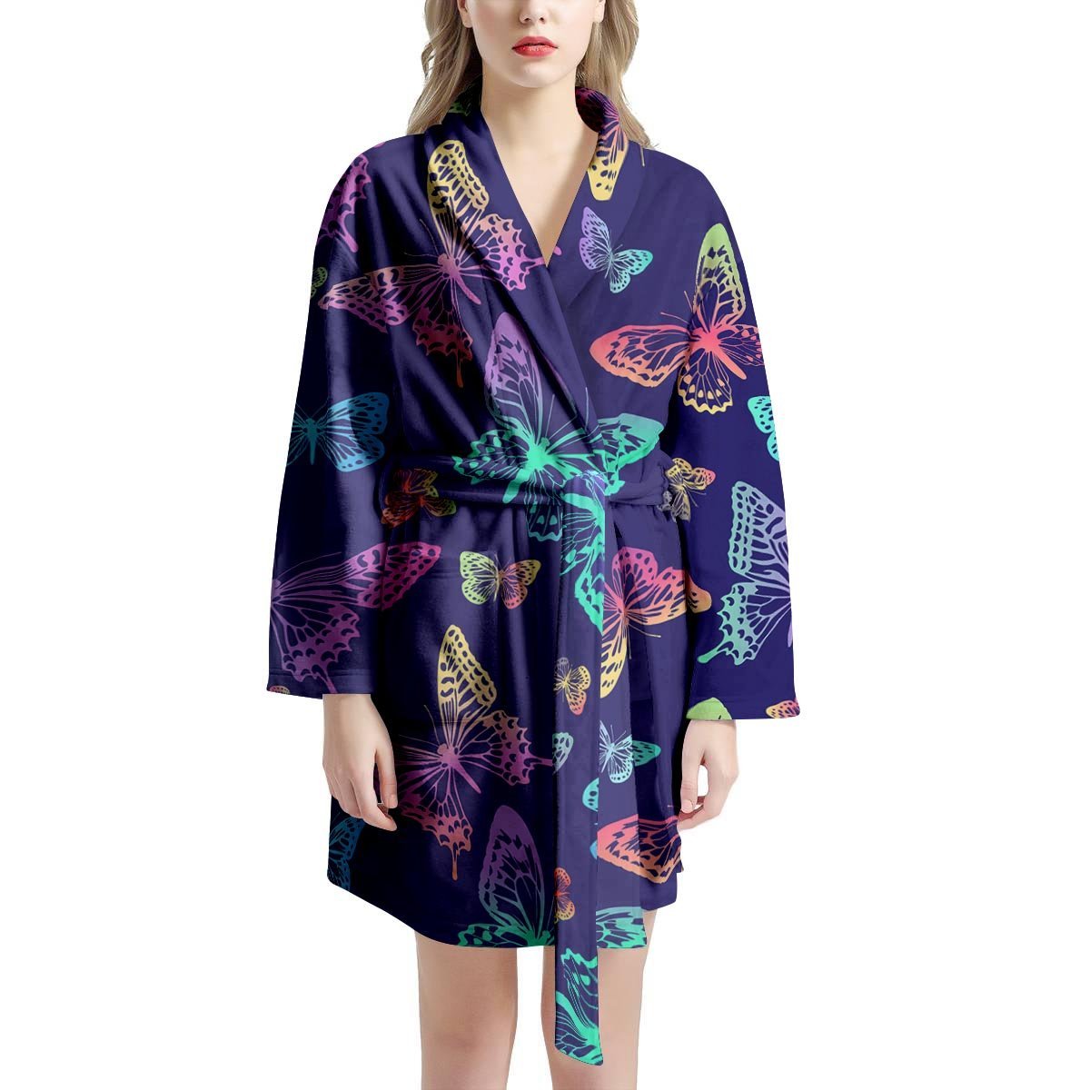 Neon Butterfly Print Women's Robe-grizzshop