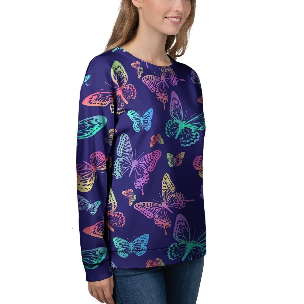 Neon Butterfly Print Women's Sweatshirt-grizzshop