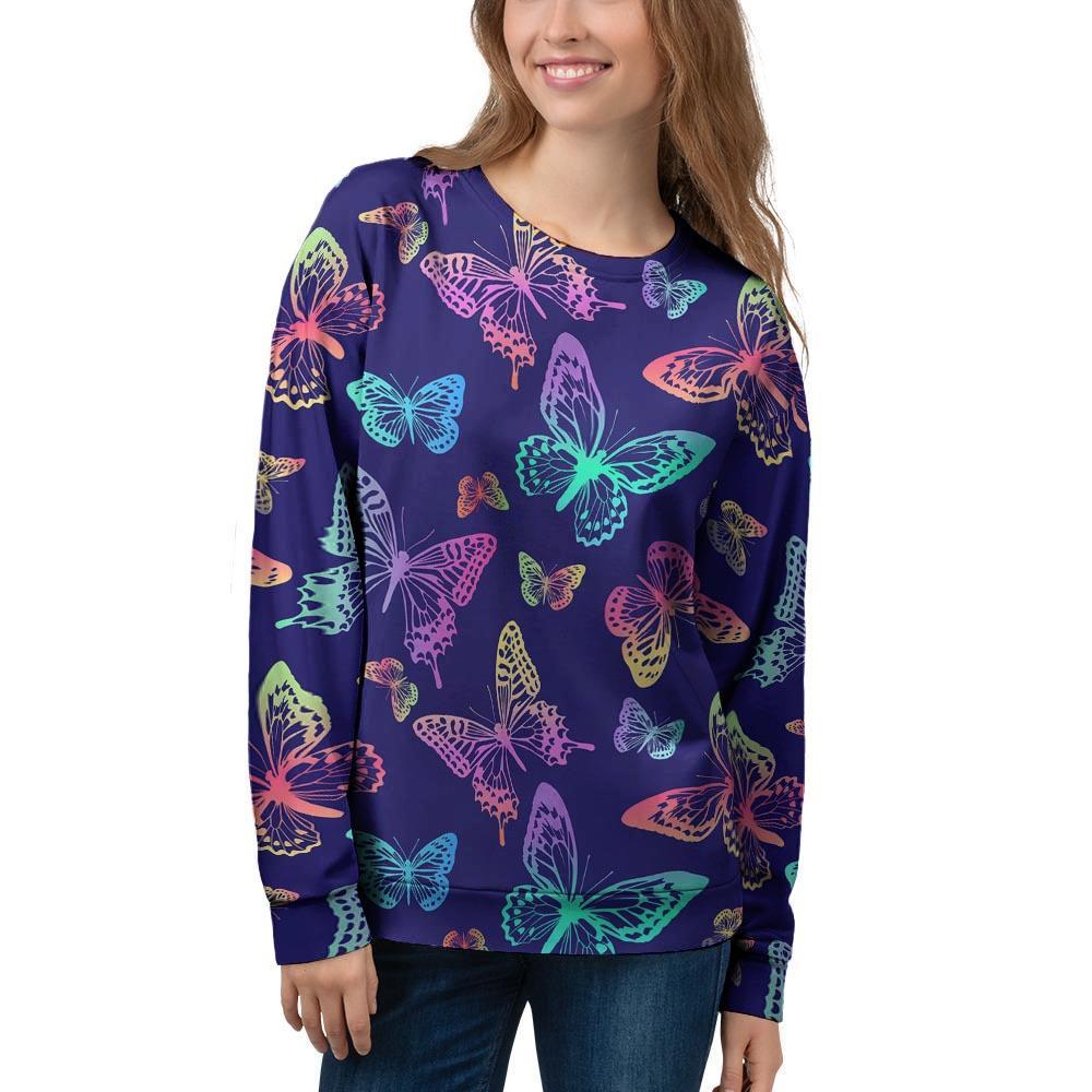 Neon Butterfly Print Women's Sweatshirt-grizzshop