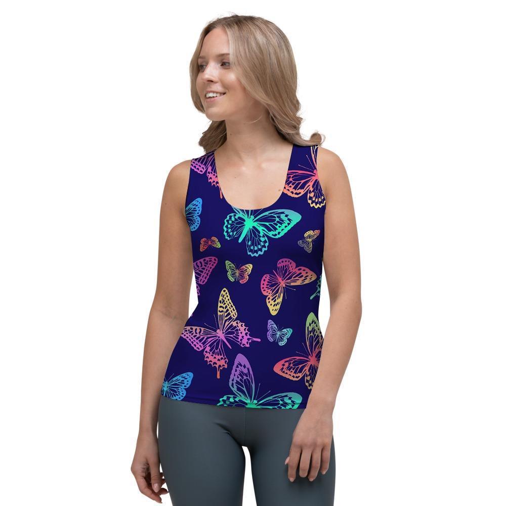 Neon Butterfly Print Women's Tank Top-grizzshop