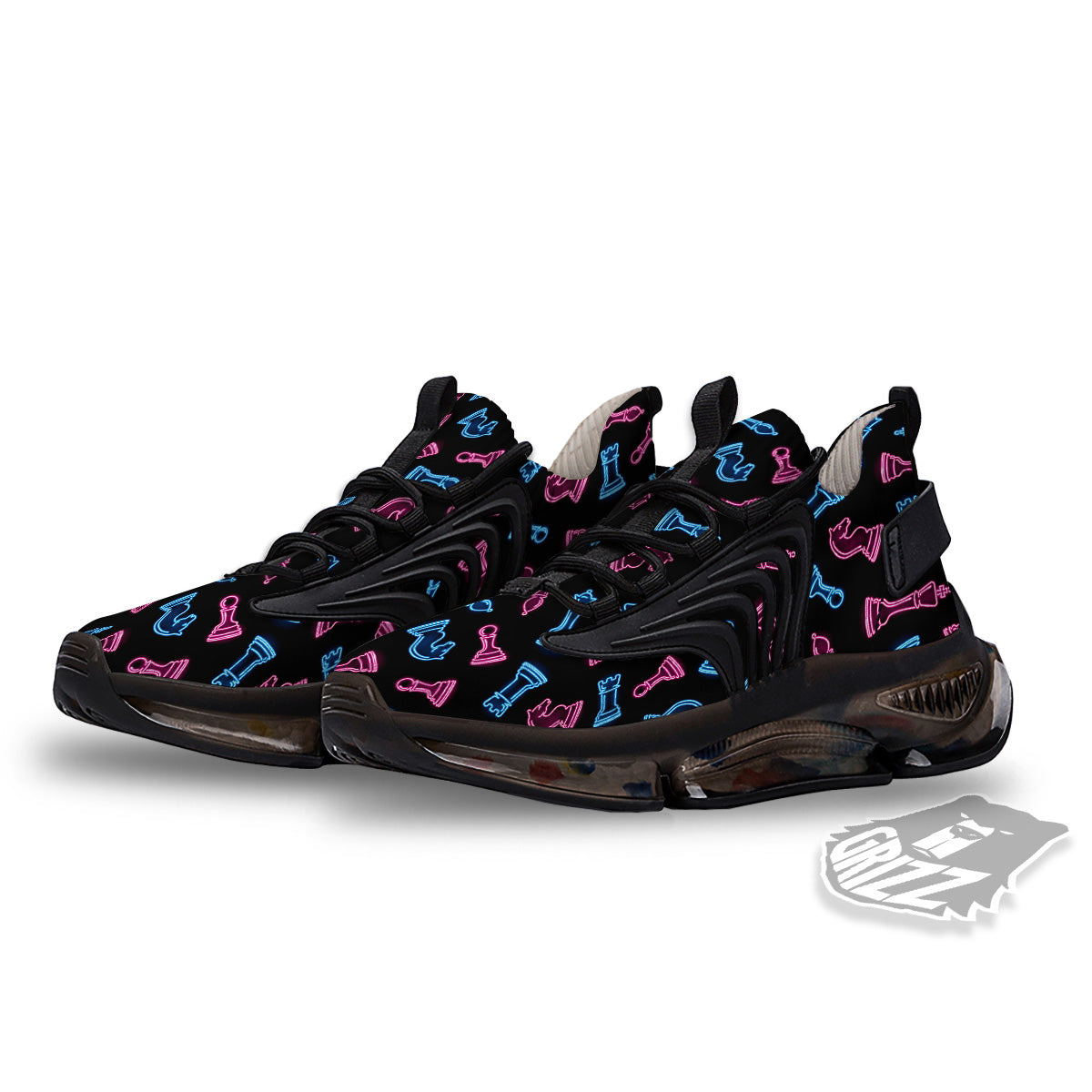 Neon Chess Pieces Print Pattern Black Gym Shoes-grizzshop