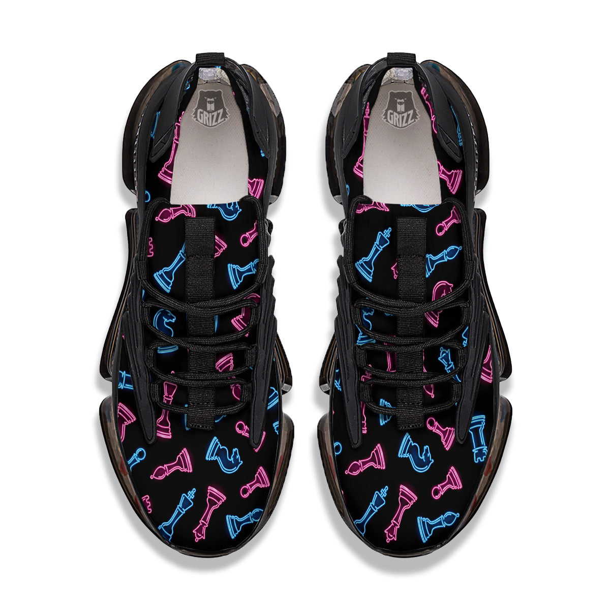 Neon Chess Pieces Print Pattern Black Gym Shoes-grizzshop