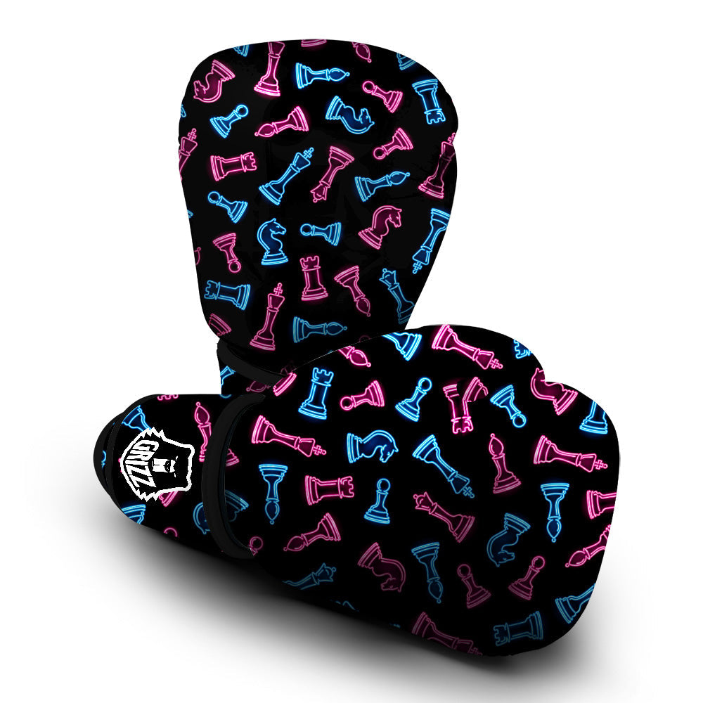 Neon Chess Pieces Print Pattern Boxing Gloves-grizzshop
