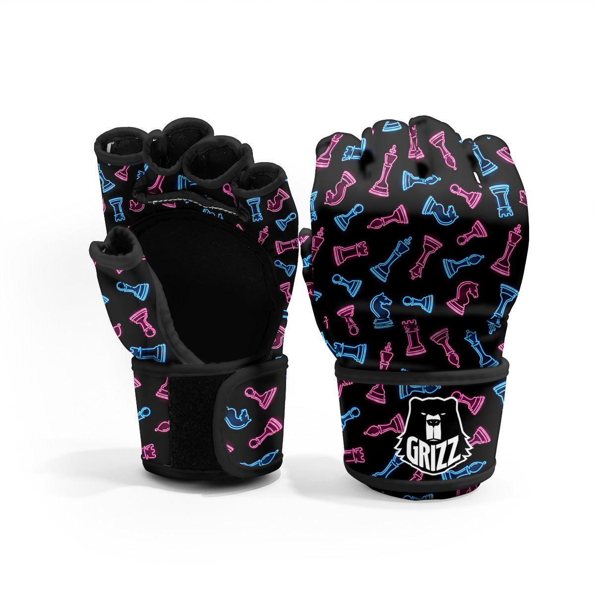 Neon Chess Pieces Print Pattern MMA Gloves-grizzshop