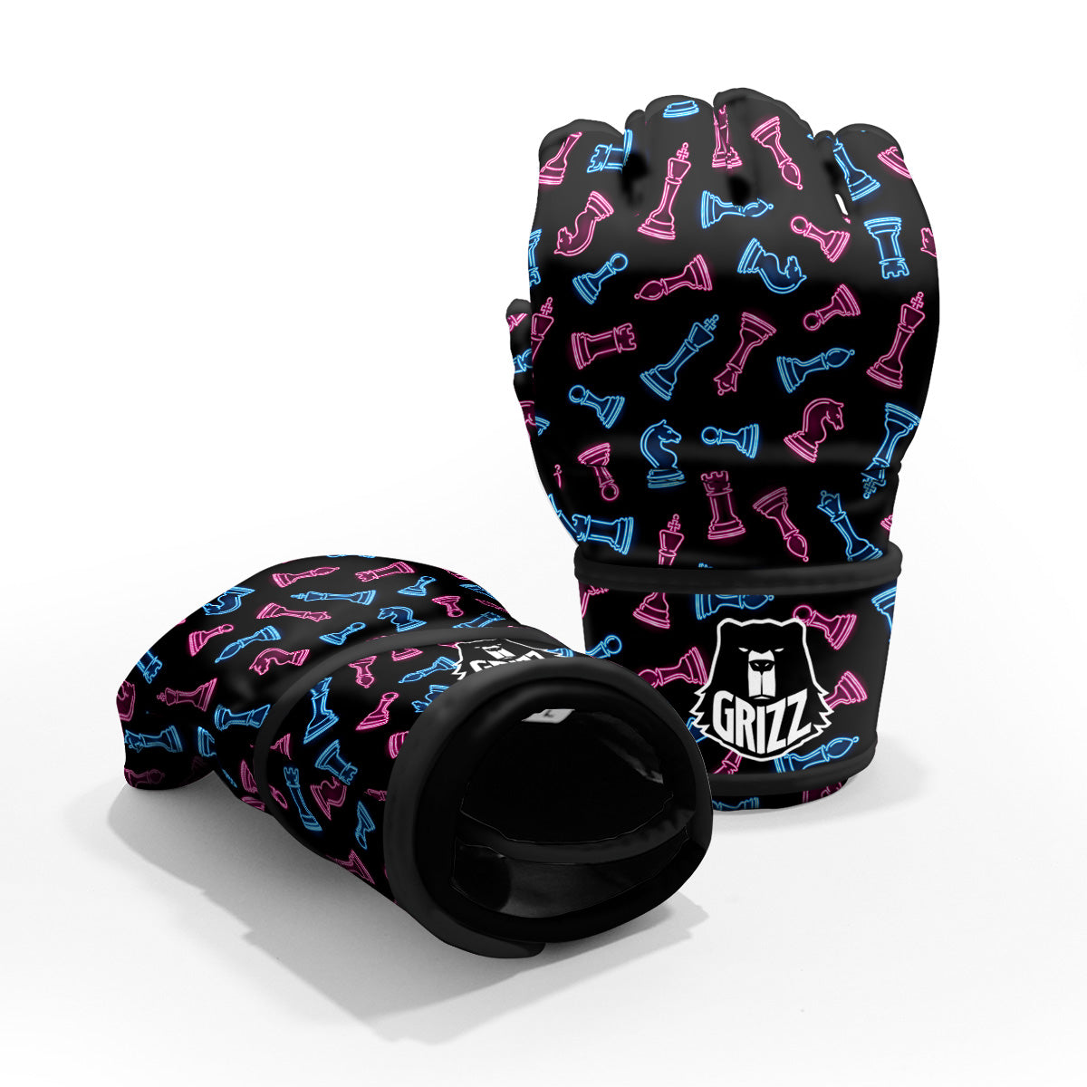 Neon Chess Pieces Print Pattern MMA Gloves-grizzshop
