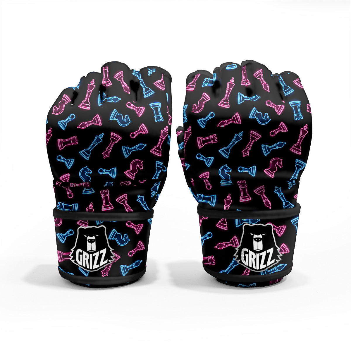 Neon Chess Pieces Print Pattern MMA Gloves-grizzshop