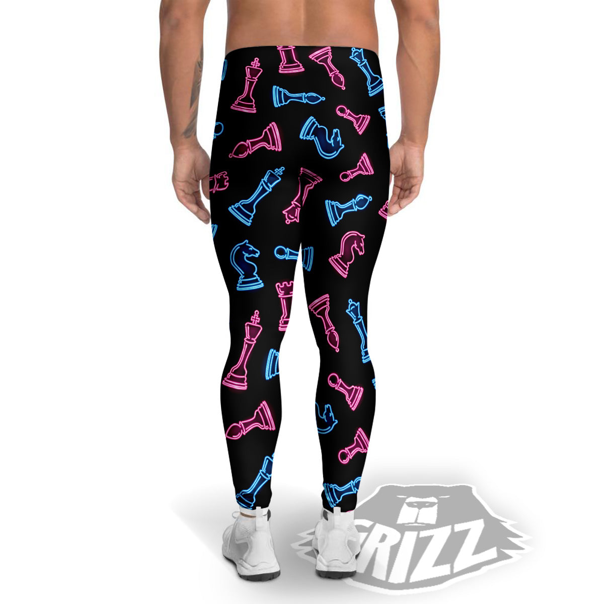 Neon Chess Pieces Print Pattern Men's Leggings-grizzshop