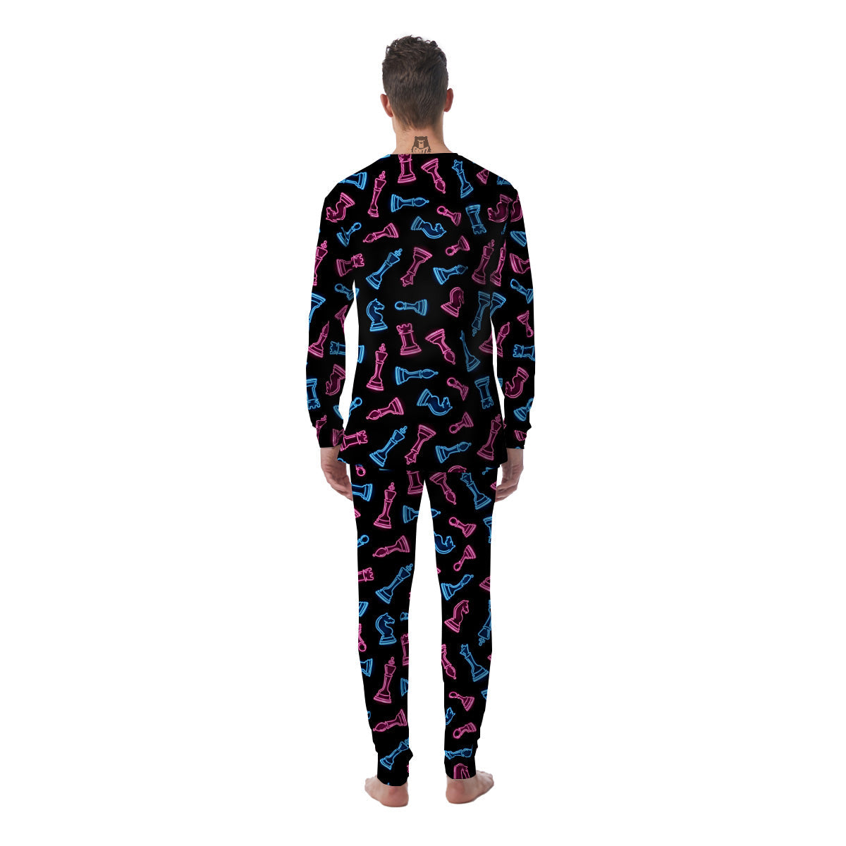 Neon Chess Pieces Print Pattern Men's Pajamas-grizzshop