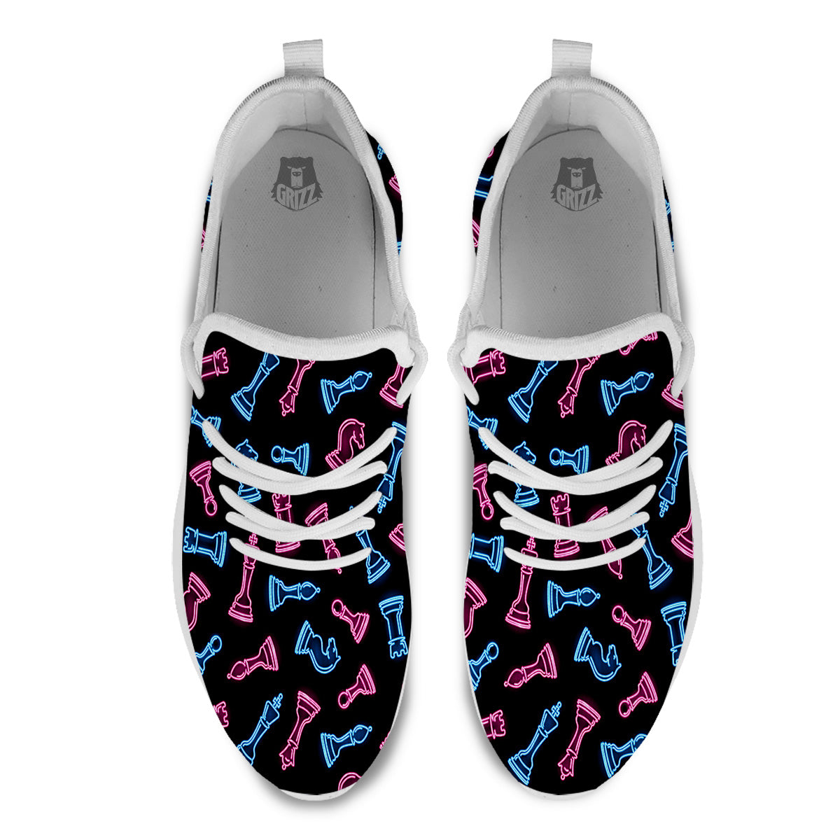Neon Chess Pieces Print Pattern White Athletic Shoes-grizzshop
