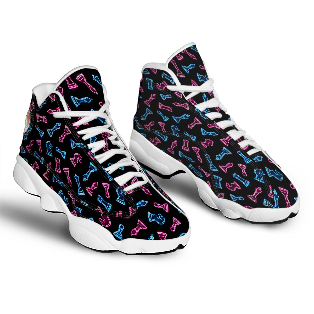 Neon Chess Pieces Print Pattern White Basketball Shoes-grizzshop