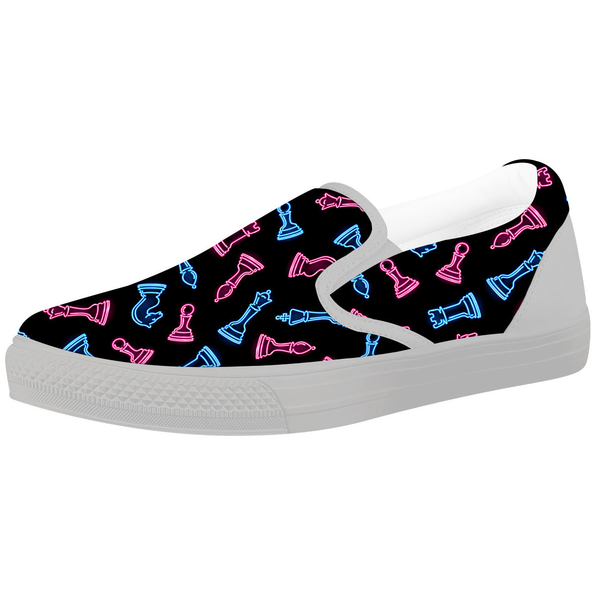 Neon Chess Pieces Print Pattern White Slip On Shoes-grizzshop