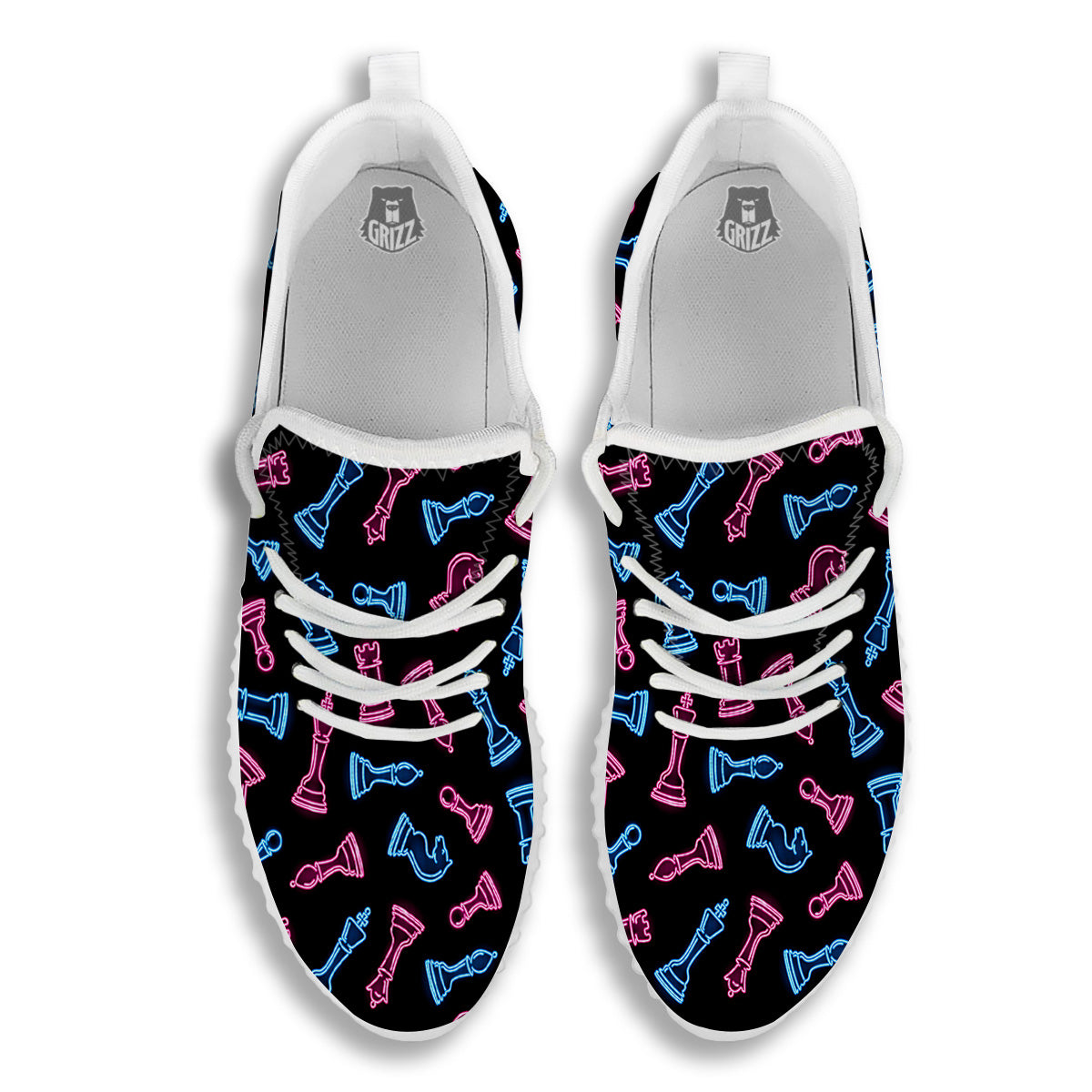 Neon Chess Pieces Print Pattern White Walking Shoes-grizzshop