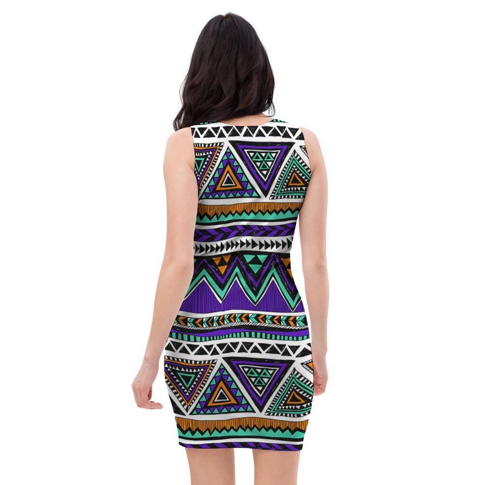 Neon Color Indian Aztec Doodle Bodycon Dress-grizzshop