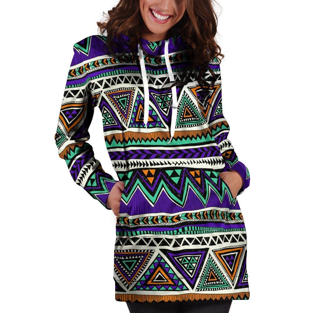 Neon Color Indian Aztec Doodle Hoodie Dress-grizzshop