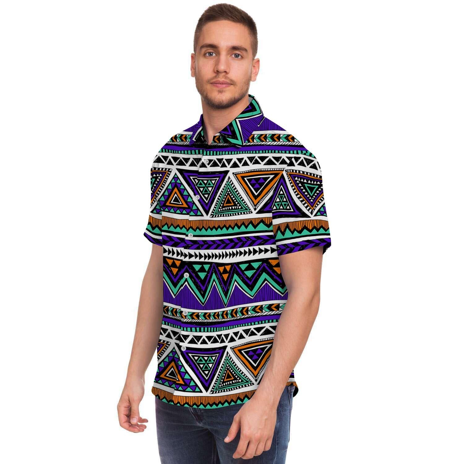 Neon Color Indian Aztec Doodle Men's Short Sleeve Shirt-grizzshop