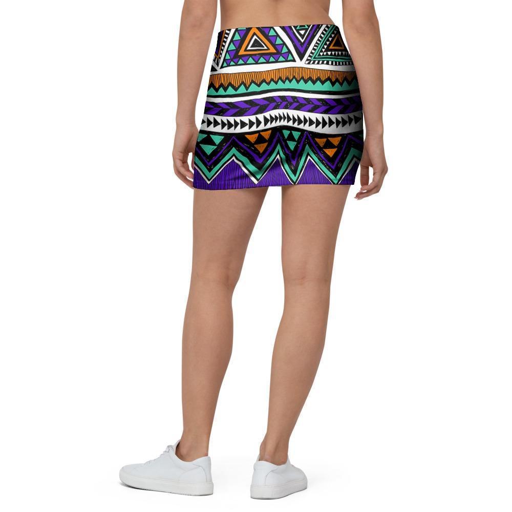 Neon Color Indian Aztec Doodle Mini Skirt-grizzshop