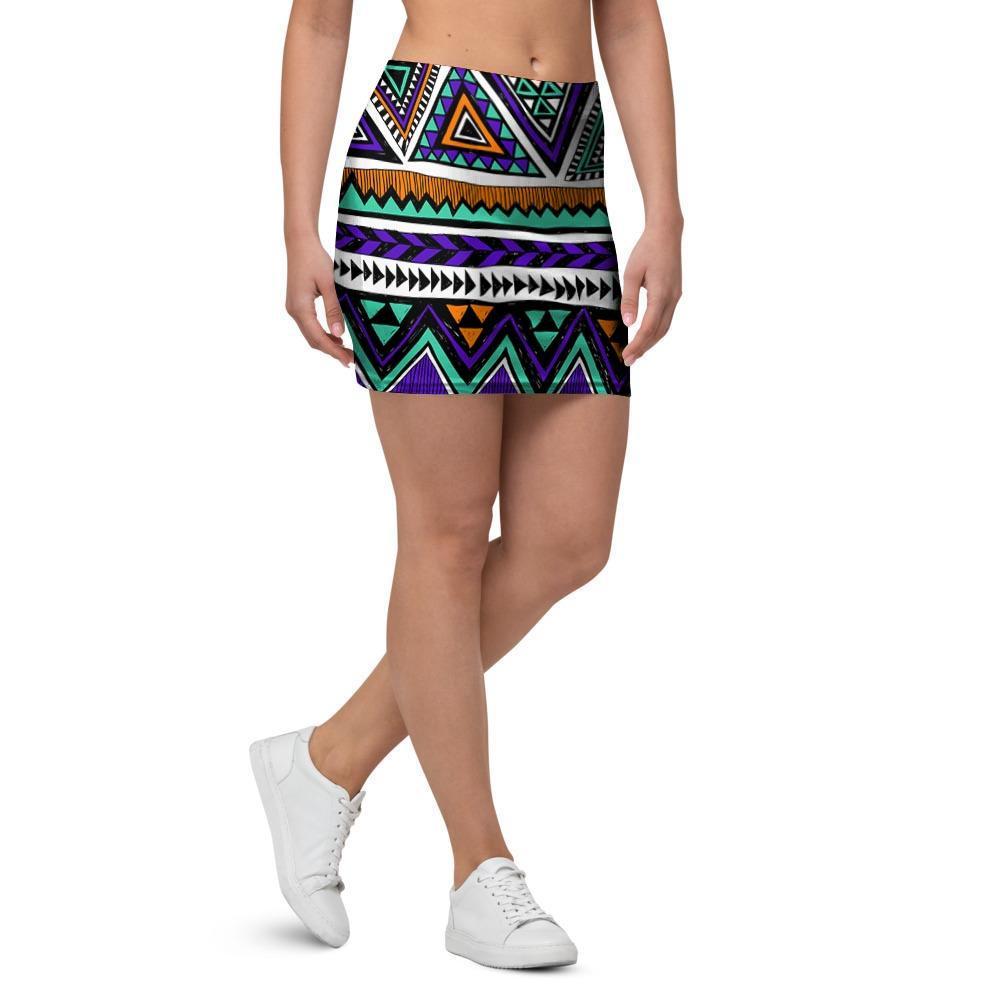 Neon Color Indian Aztec Doodle Mini Skirt-grizzshop