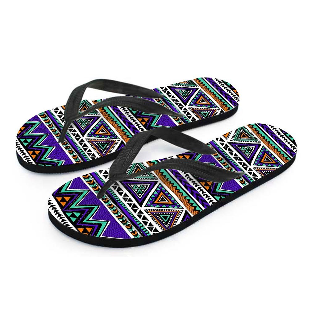 Neon Color Indian Aztec Doodle Women's Flip Flops-grizzshop