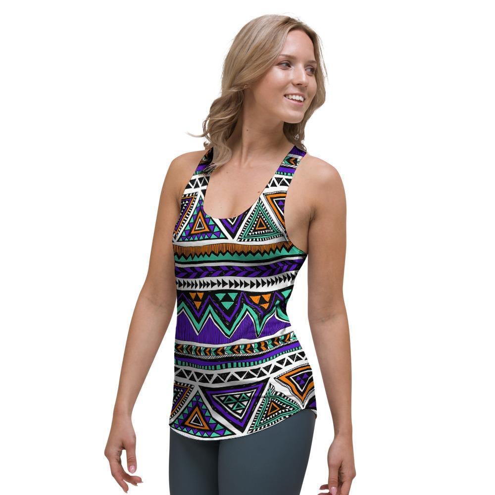Neon Color Indian Aztec Doodle Women's Racerback Tank Top-grizzshop