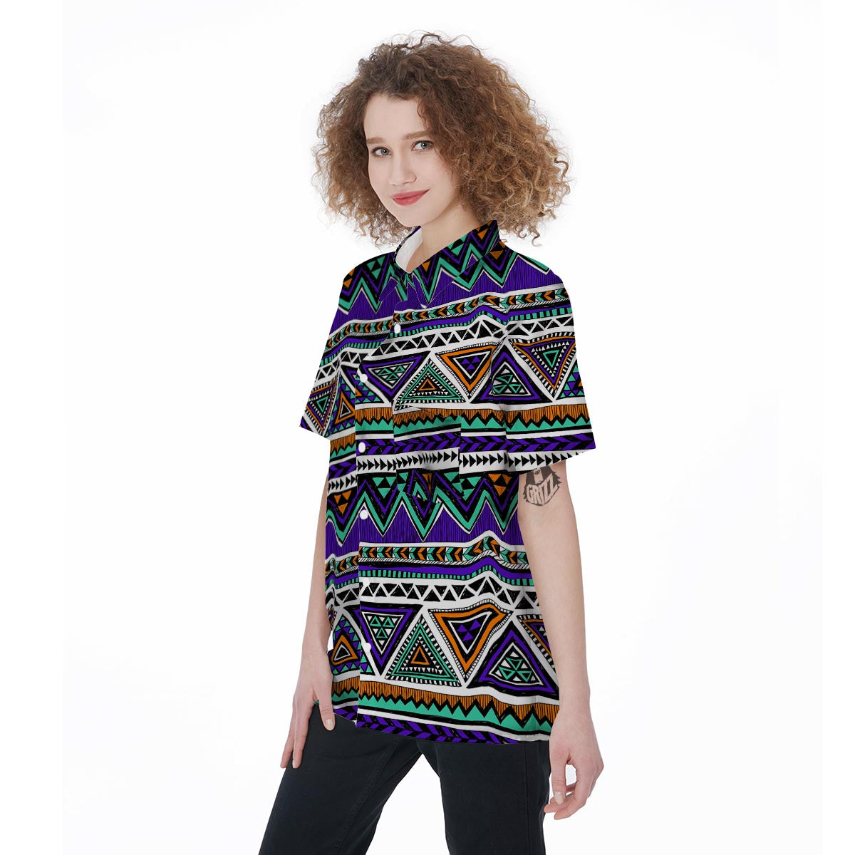 Neon Color Indian Aztec Doodle Women's Short Sleeve Shirts-grizzshop