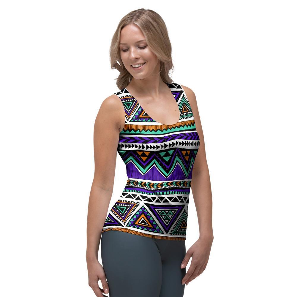 Neon Color Indian Aztec Doodle Women's Tank Top-grizzshop