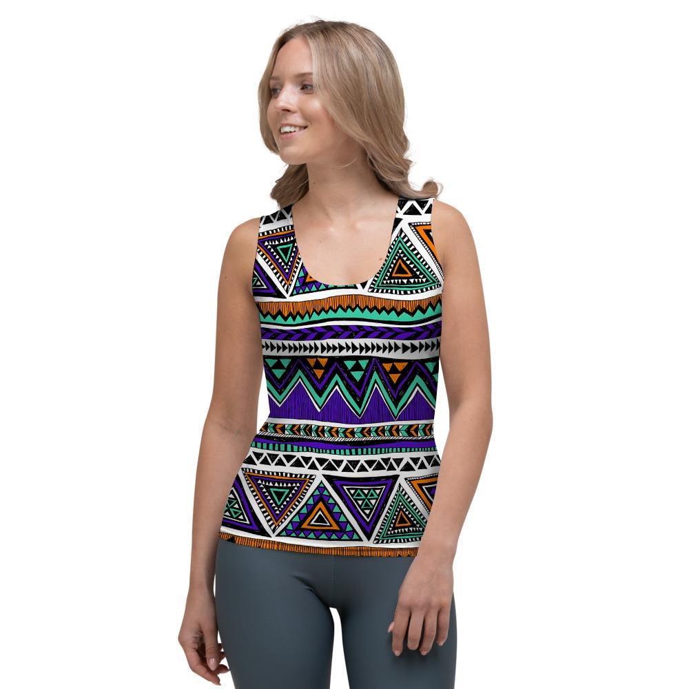 Neon Color Indian Aztec Doodle Women's Tank Top-grizzshop