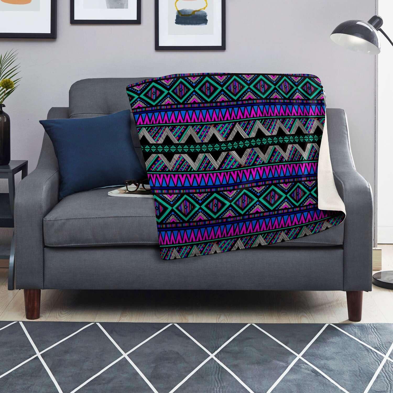 Neon Color Indian Aztec Trippy Blanket-grizzshop