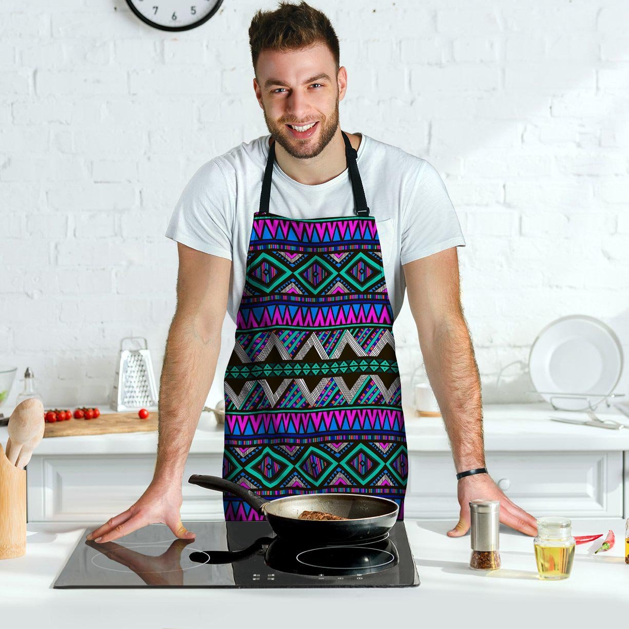 Neon Color Indian Aztec Trippy Men's Apron-grizzshop