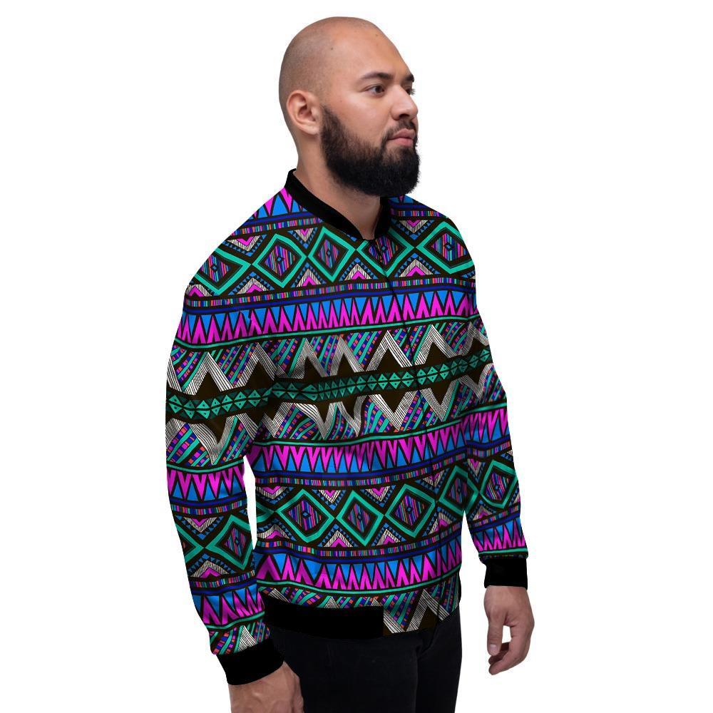 Neon Color Indian Aztec Trippy Men's Bomber Jacket-grizzshop