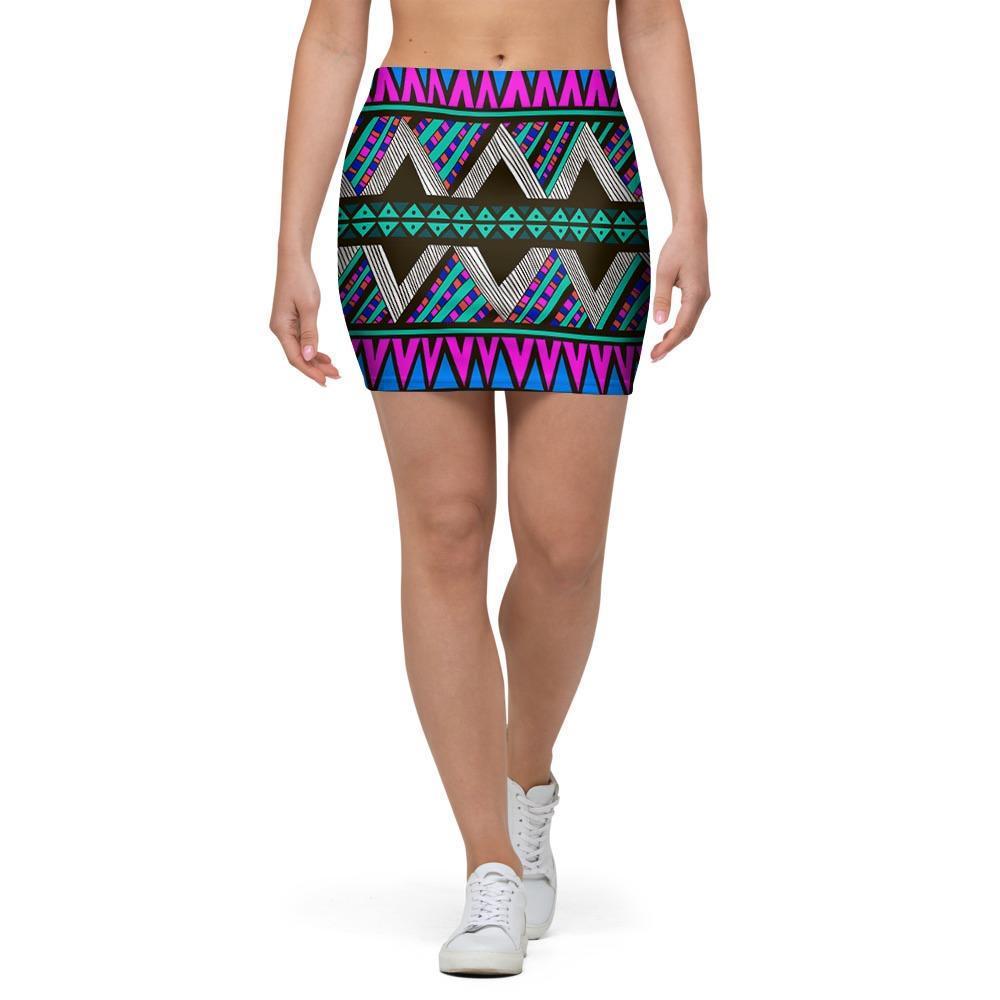 Neon Color Indian Aztec Trippy Mini Skirt-grizzshop