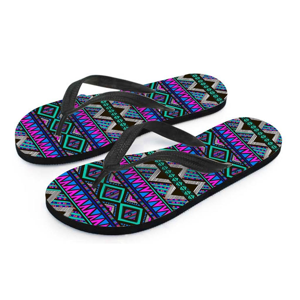 Neon Color Indian Aztec Trippy Women's Flip Flops-grizzshop