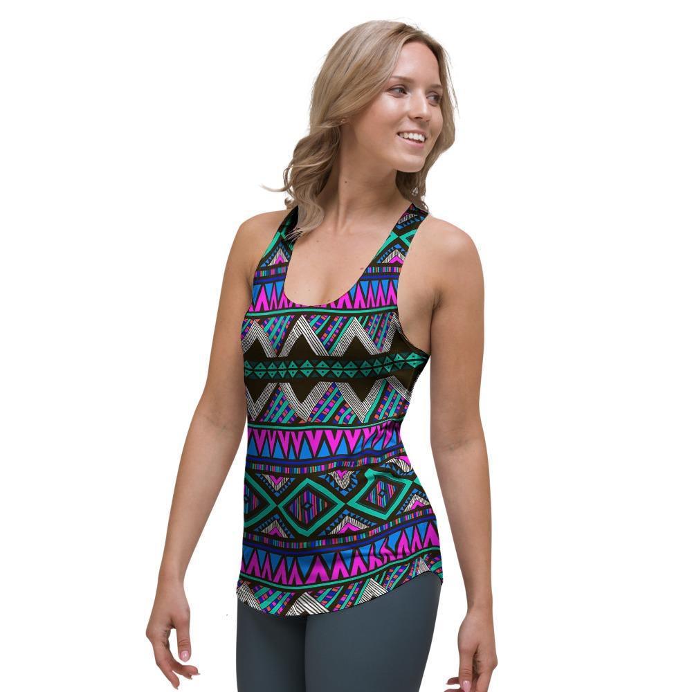 Neon Color Indian Aztec Trippy Women's Racerback Tank Top-grizzshop