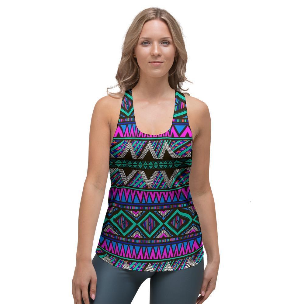 Neon Color Indian Aztec Trippy Women's Racerback Tank Top-grizzshop