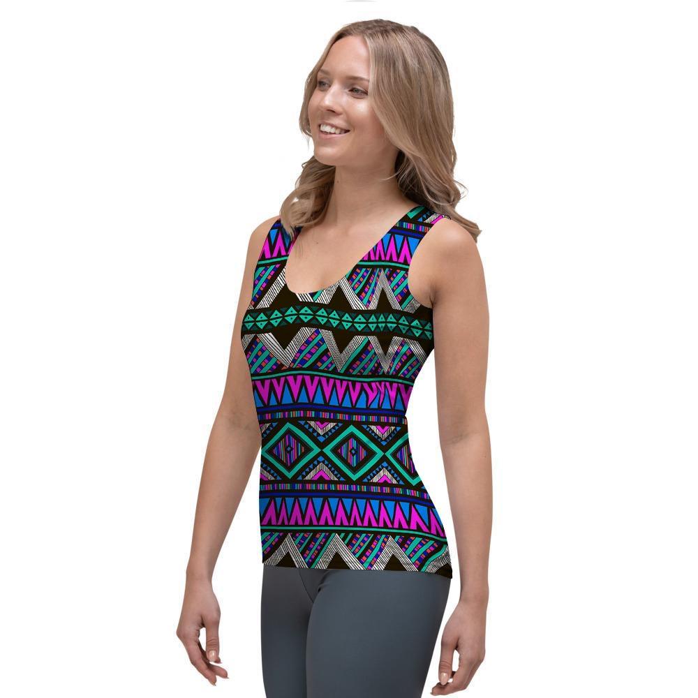 Neon Color Indian Aztec Trippy Women's Tank Top-grizzshop