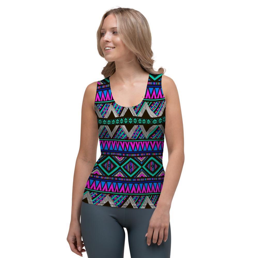 Neon Color Indian Aztec Trippy Women's Tank Top-grizzshop