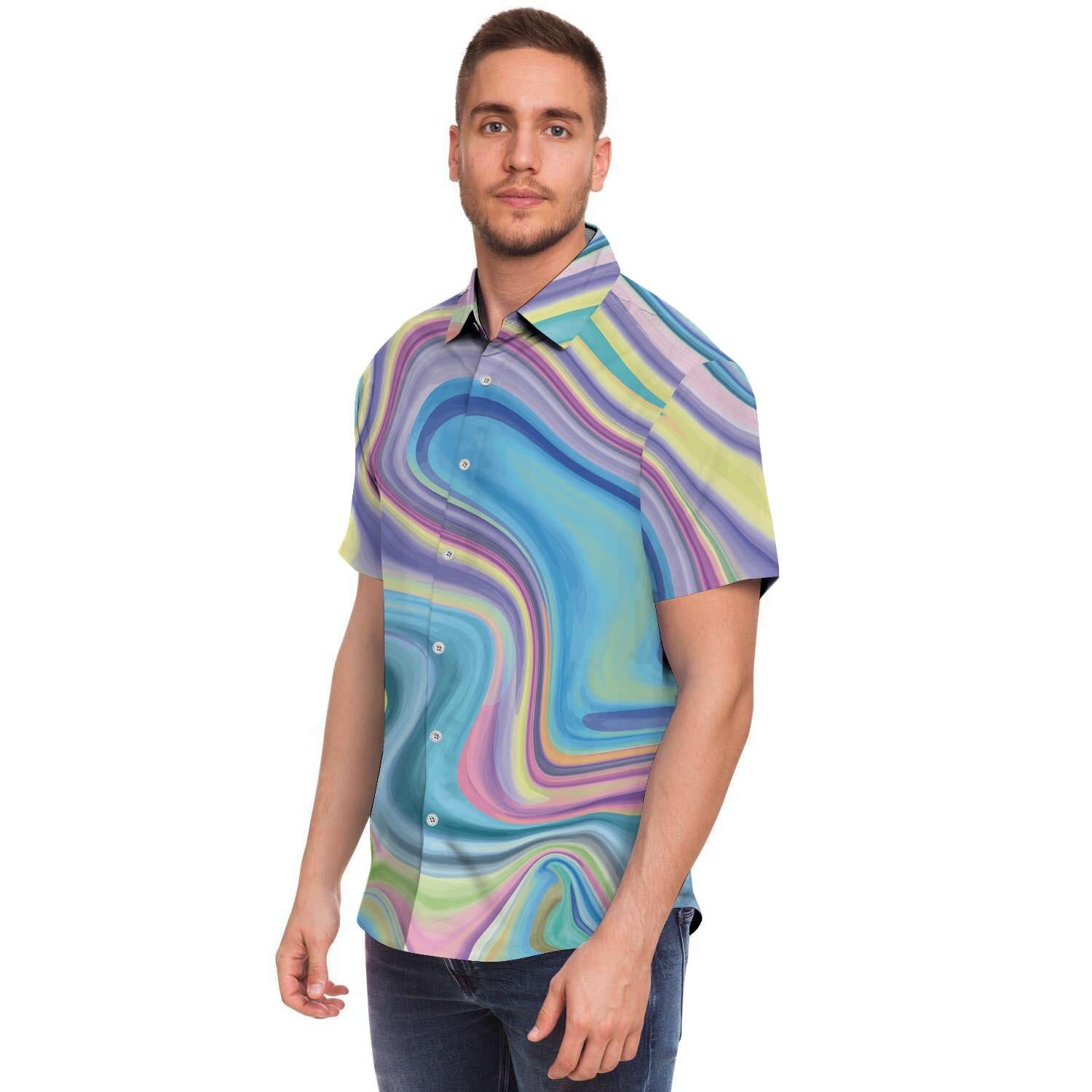 Neon Color Marble Men's Short Sleeve Shirt-grizzshop