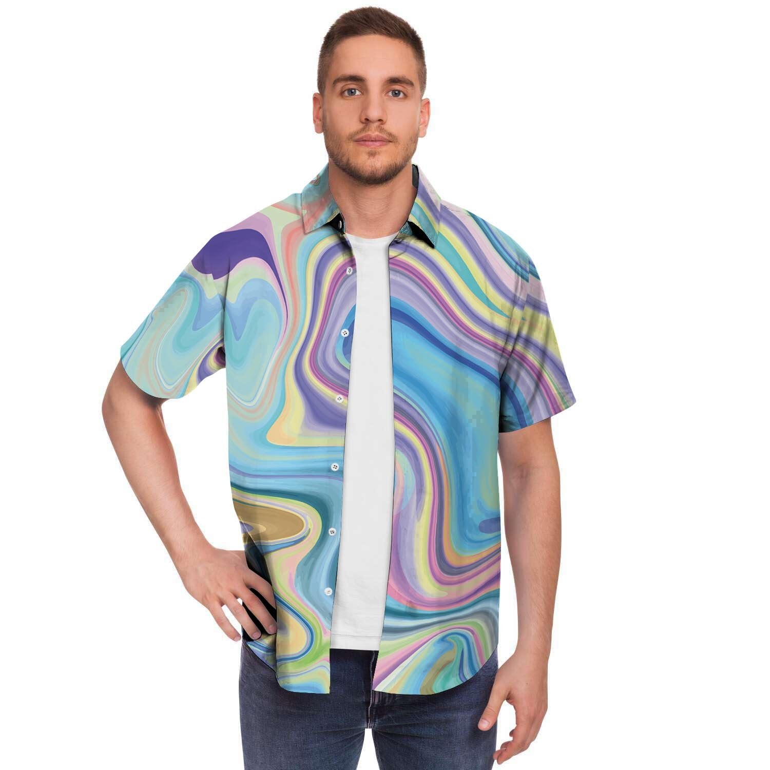 Neon Color Marble Men's Short Sleeve Shirt-grizzshop