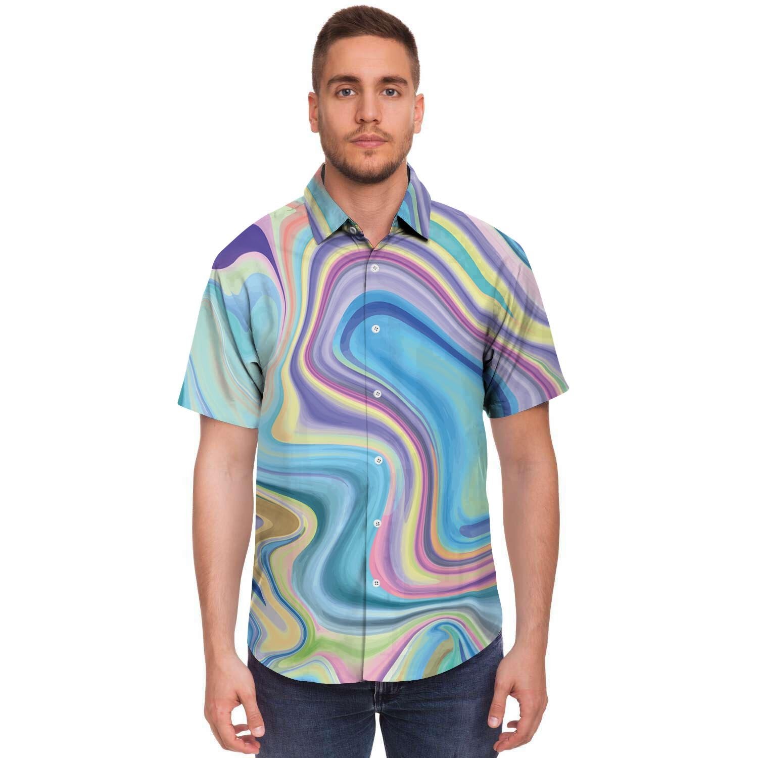 Neon Color Marble Men's Short Sleeve Shirt-grizzshop
