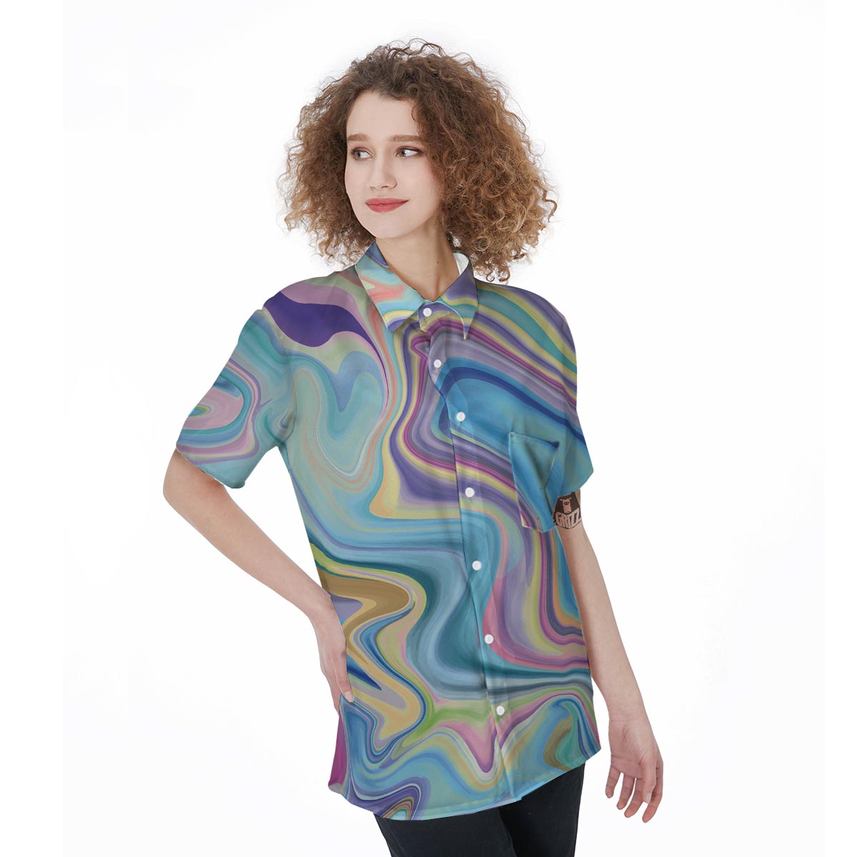 Neon Color Marble Women's Short Sleeve Shirts-grizzshop