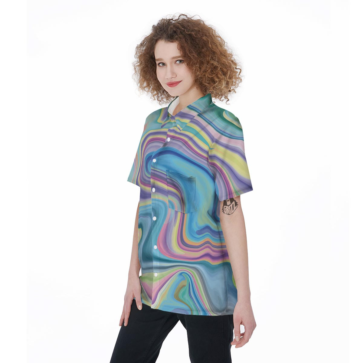 Neon Color Marble Women's Short Sleeve Shirts-grizzshop
