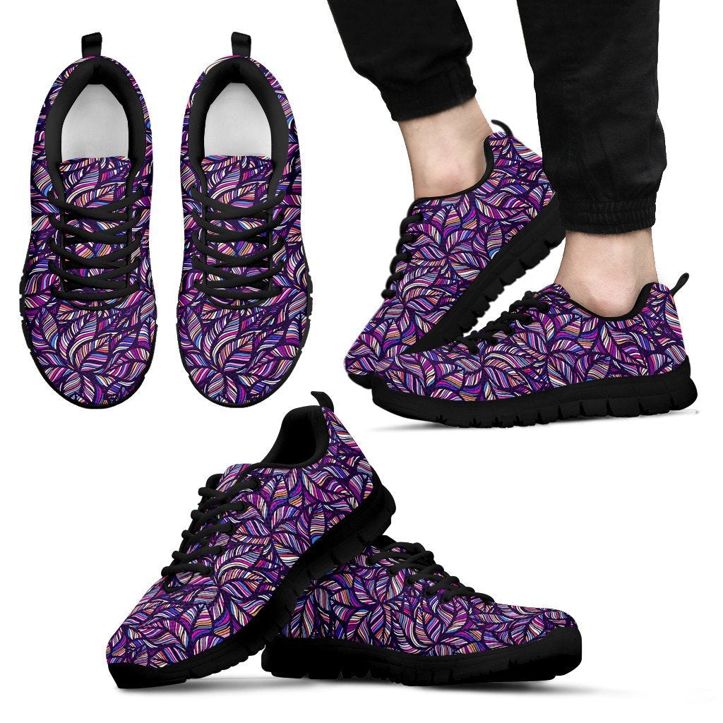 Neon Floral Tropical Hawaiian Palm Leaves Pattern Print Black Sneaker Shoes For Men Women-grizzshop
